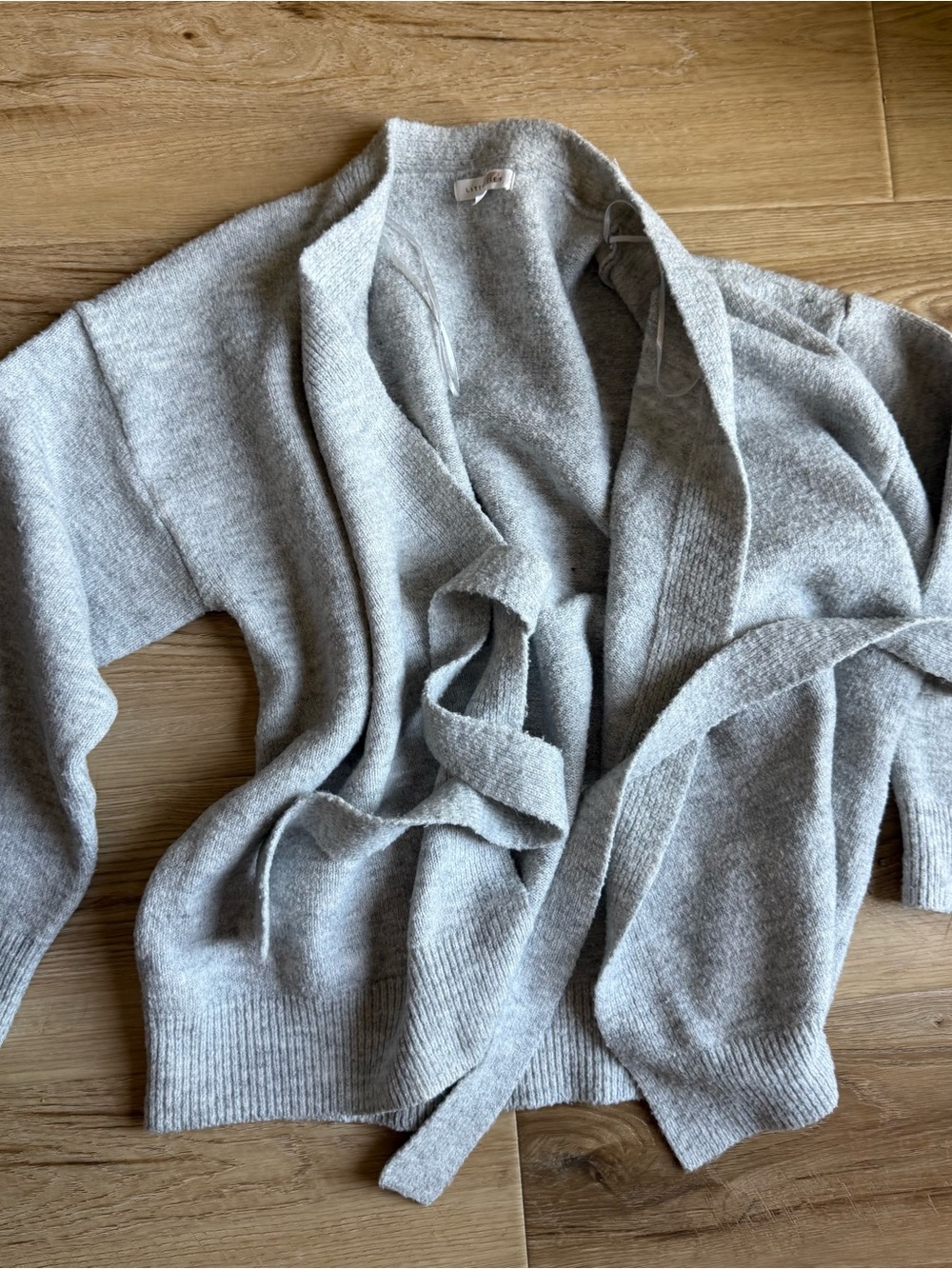 Little Lies Light Gray Women's Wrap Cardigan Sweater - Picture 4 of 8